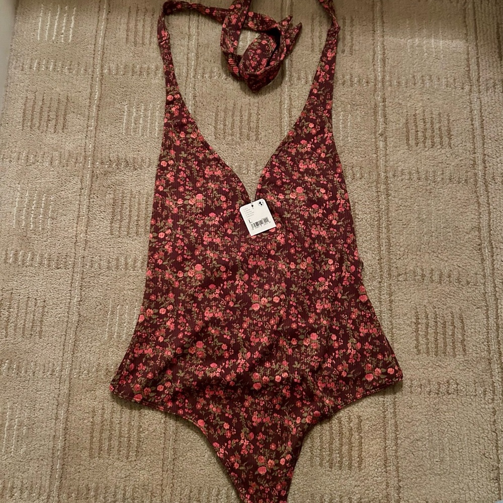 Floral Pink and Brown bodysuit by Free people